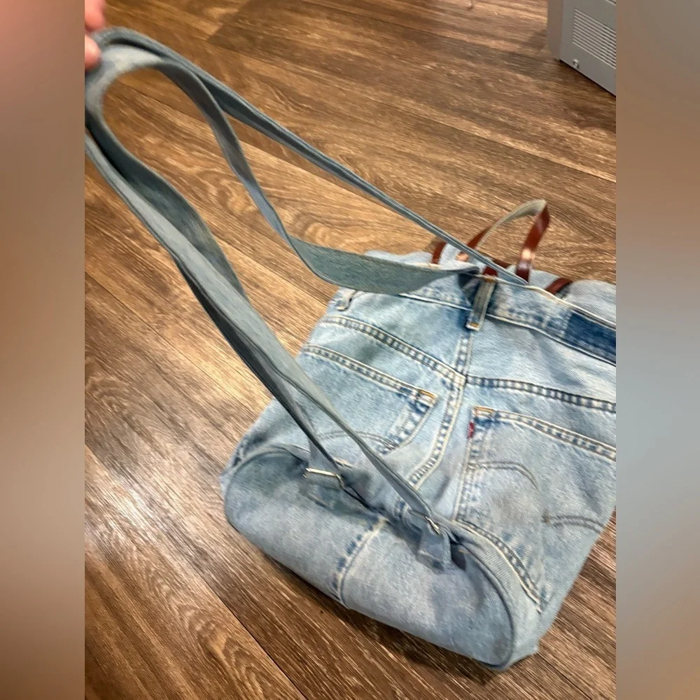 Vintage Levi’s Denim Rucksack Custom Made Backpack Bag Light Wash Handmade Y2K